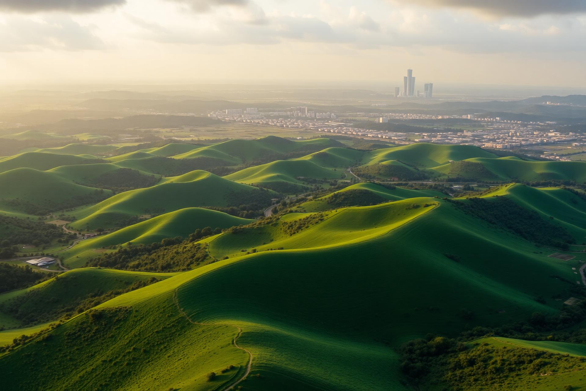 Aerial view of contiguous land parcels meeting the horizon